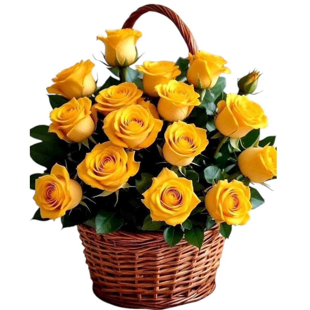 Fake Artificial Yellow Roses In A Basket — photo 2 | Planto.ae UAE