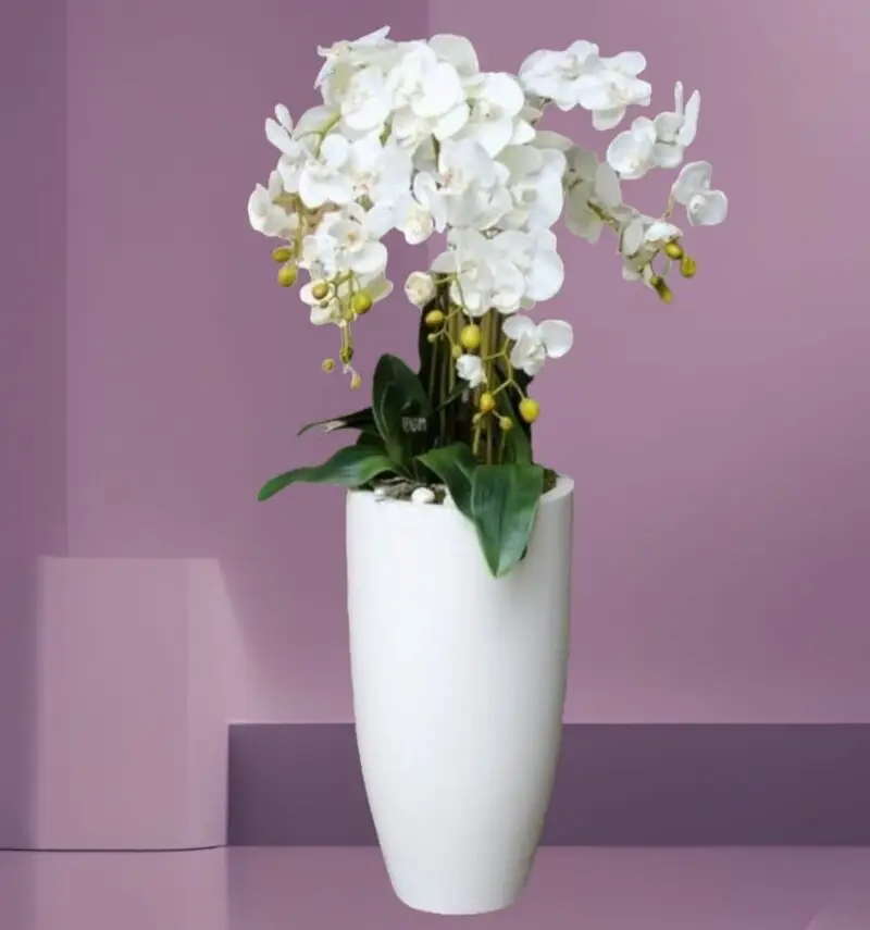 A Unique Piece- Fake White Orchid In Ceramic Pot — Artificial Plants for Dubai & UAE delivery | Planto.ae