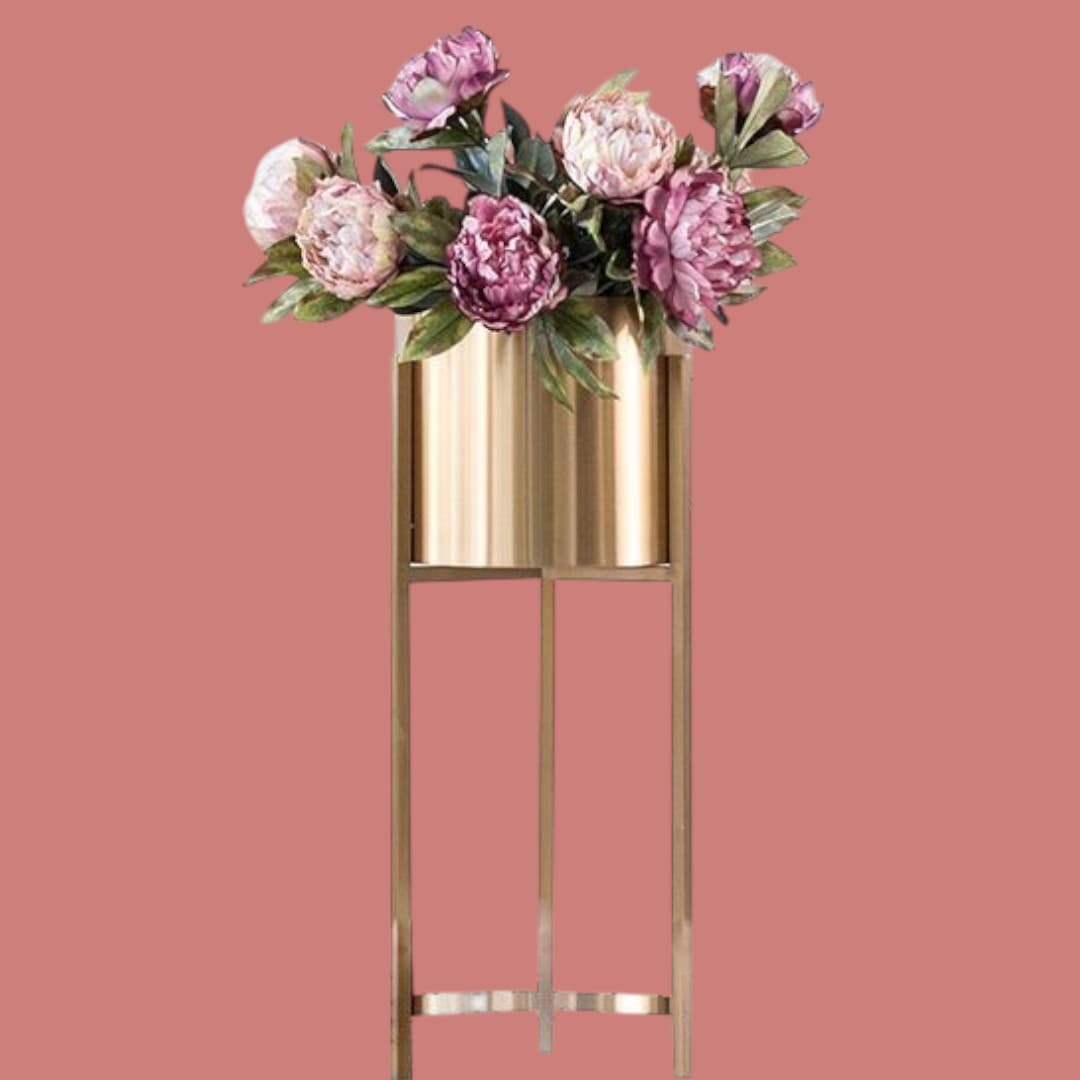 Artificial MIx Colour Arrangement in Metal Stand Pot — Artificial Plants for Dubai & UAE delivery | Planto.ae
