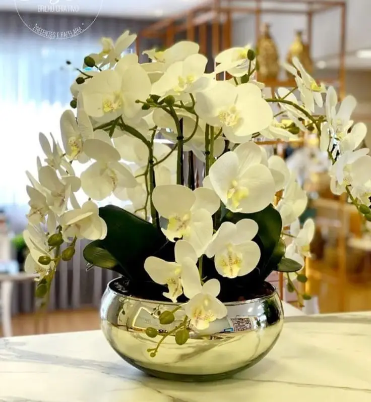 Artificial Orchid In Golden Pot — Artificial Plants for Dubai & UAE delivery | Planto.ae