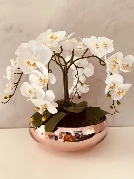 Artificial Orchid Stems Arrangements In Golden Bowl — Artificial Plants for Dubai & UAE delivery | Planto.ae