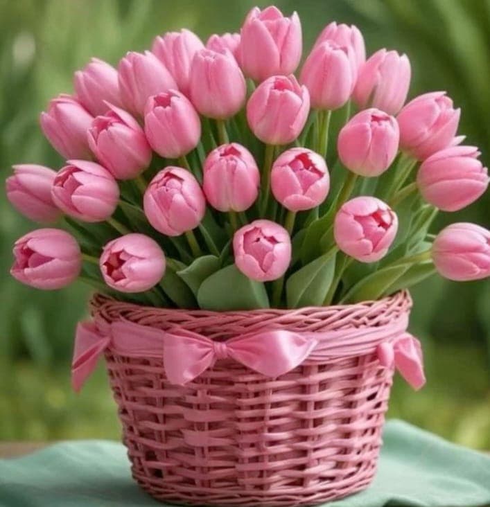 Artificial PinkTulip Flowers inBasket — Artificial Plants for Dubai & UAE delivery | Planto.ae