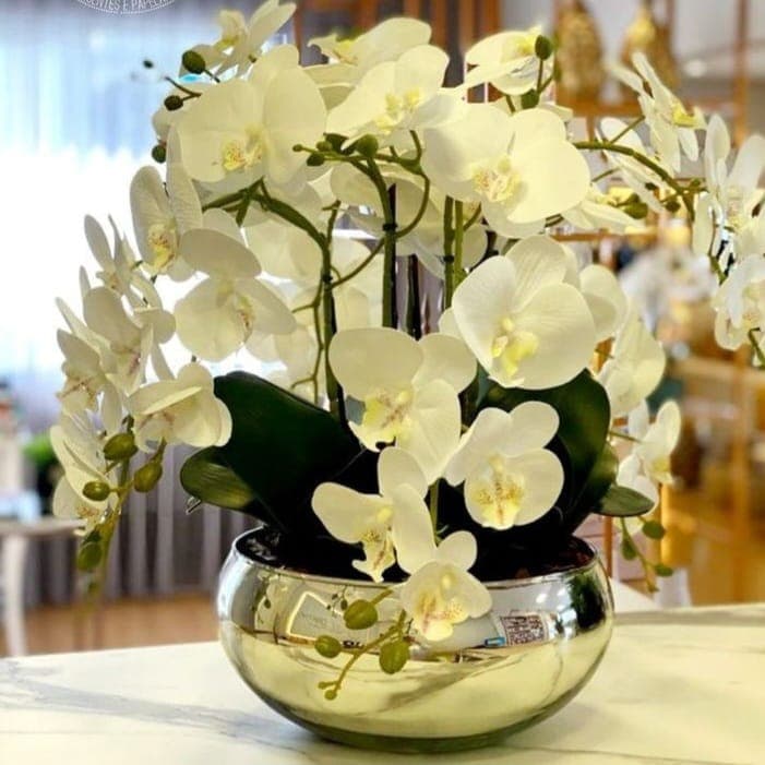 Fake Orchid In Golden Bowl — Artificial Plants for Dubai & UAE delivery | Planto.ae