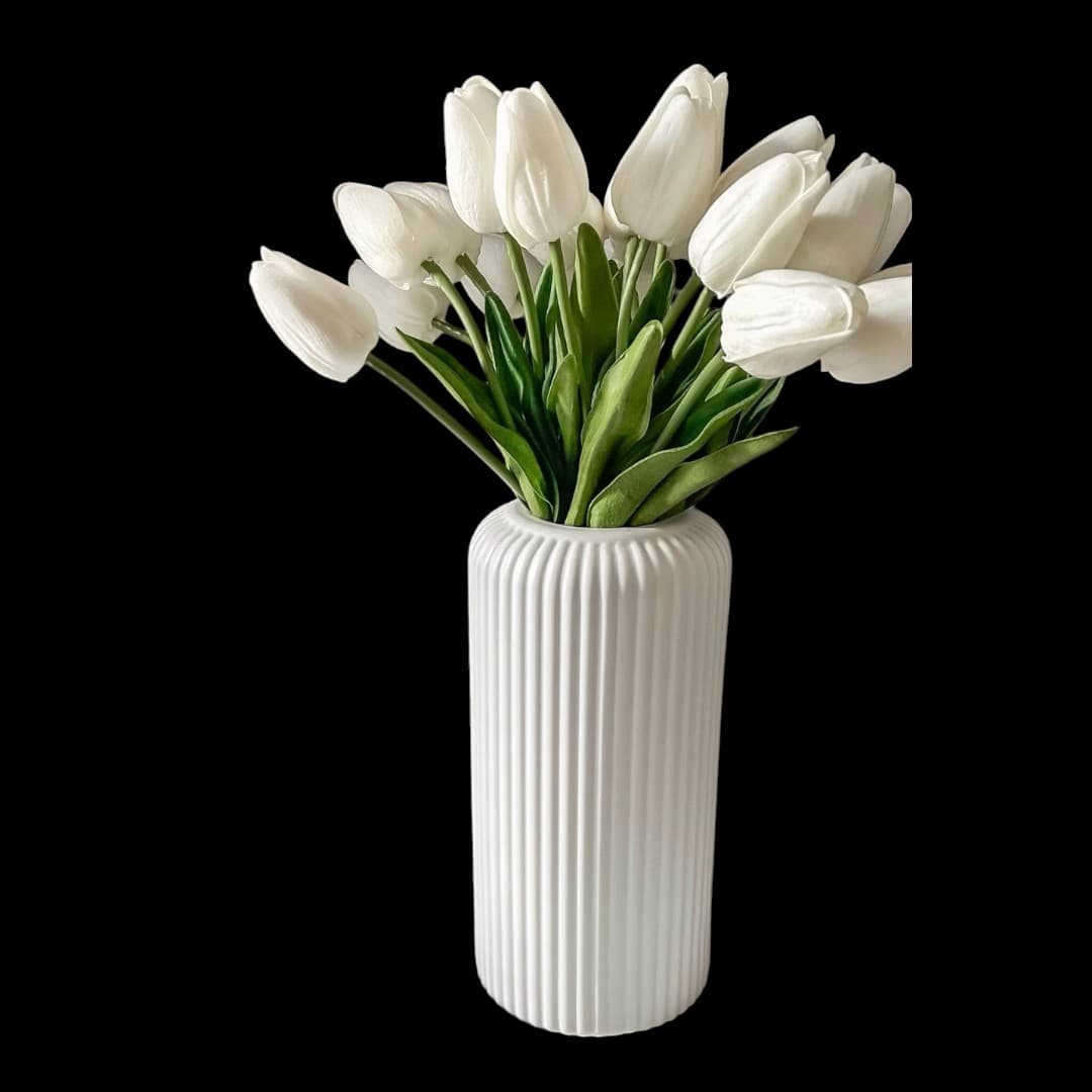 Fake White Tulip Flowers In Vase — Artificial Plants for Dubai & UAE delivery | Planto.ae