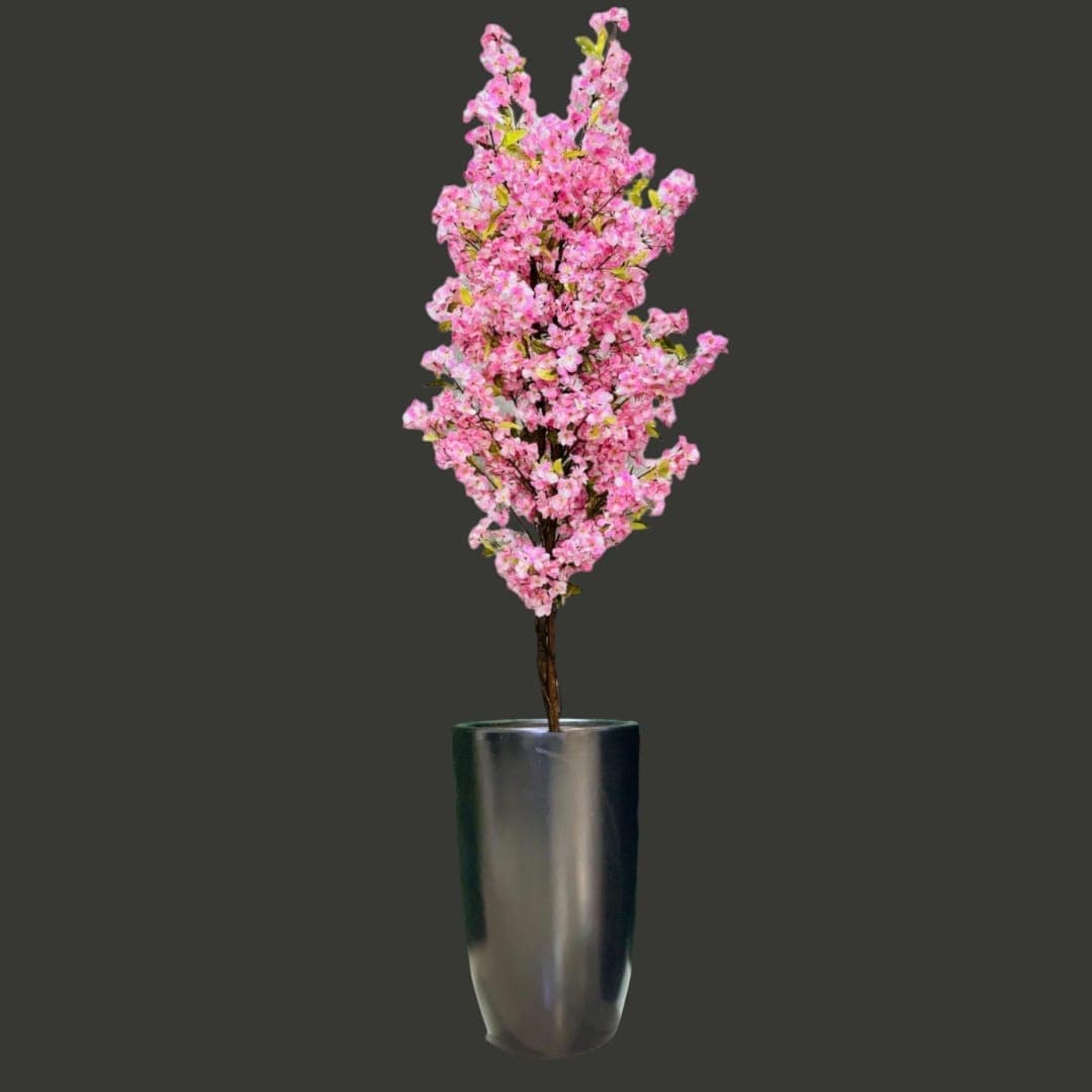 Pink Cherry Blossom Fake Tree In Black Ceramic Pot — Artificial Plants for Dubai & UAE delivery | Planto.ae