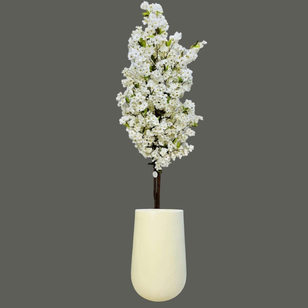 White Cherry Blossom In Ceramic Pot — Artificial Plants for Dubai & UAE delivery | Planto.ae