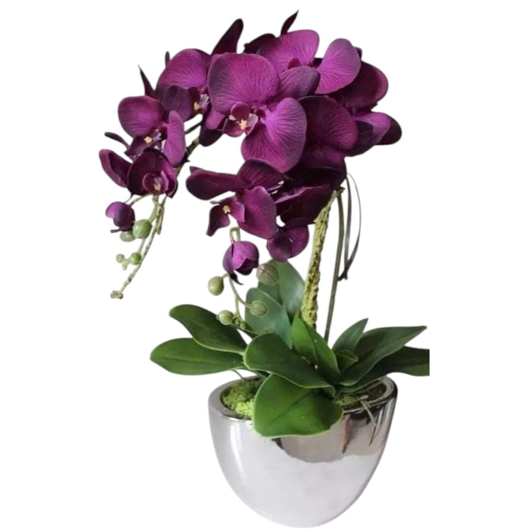 Elegant Artificial Orchid in silver Pot — photo 2 | Planto.ae UAE