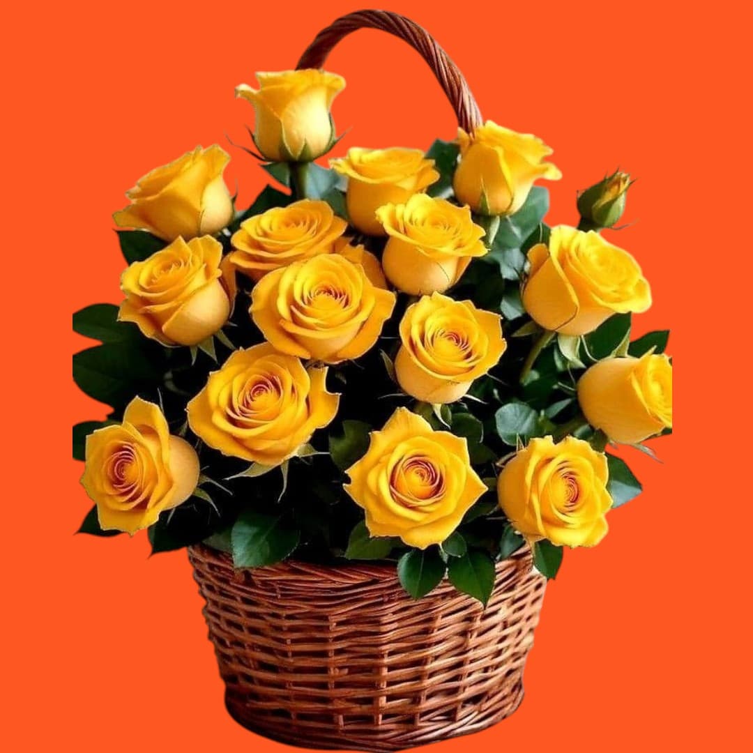 Fake Artificial Yellow Roses In A Basket — Artificial Flowers And Gifting for Dubai & UAE delivery | Planto.ae