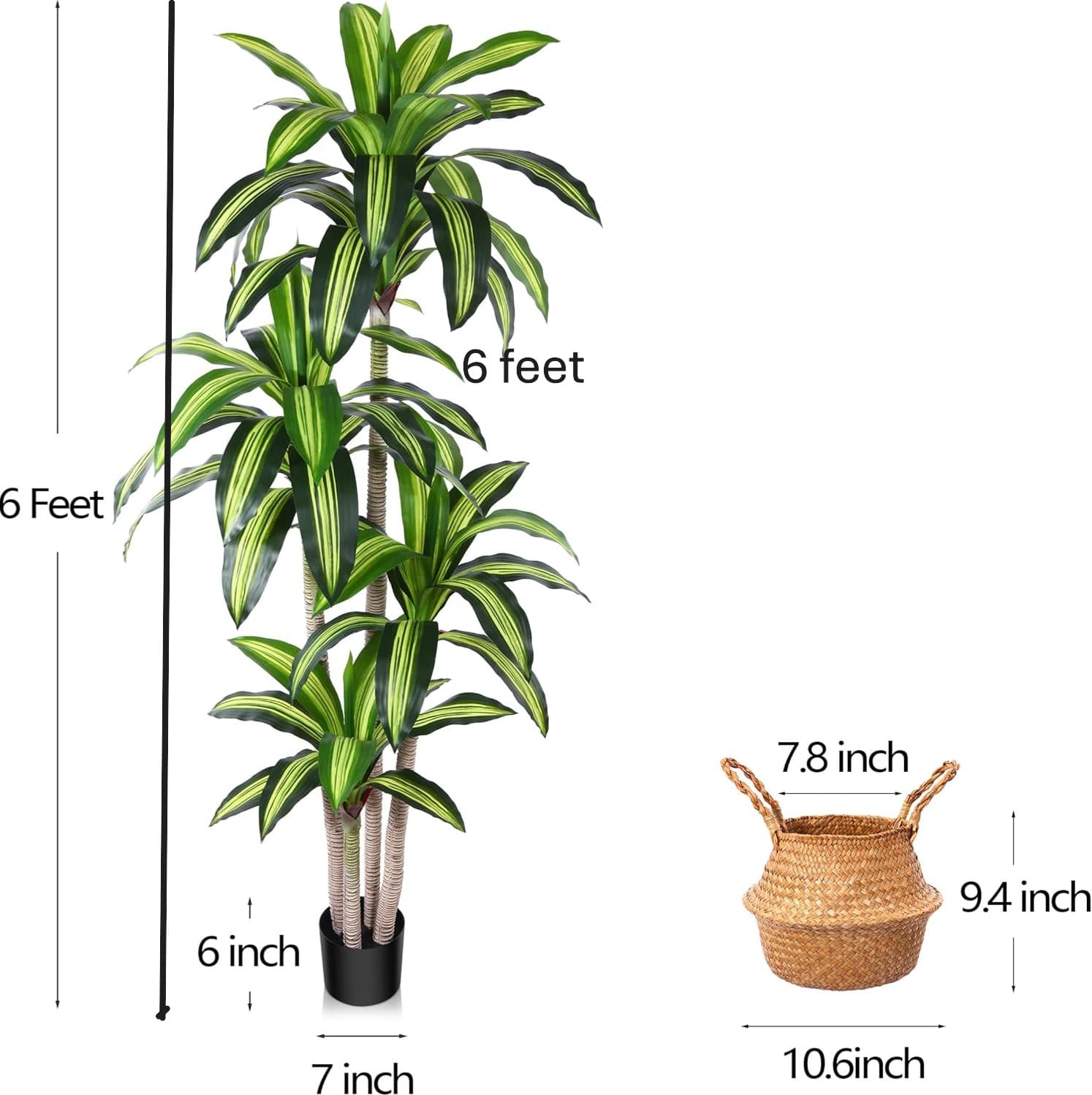 Artificial Plants, 6 Ft Dracaena Tree Faux Plants Indoor Outdoor Decor Fake Tree — photo 3 | Planto.ae UAE