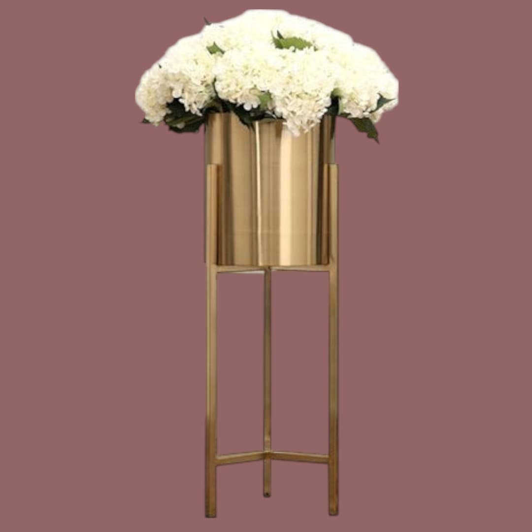 Artificial White Hydrangea Arrangement in Metal Pot with Stand – 90cm — Artificial Plants for Dubai & UAE delivery | Planto.ae