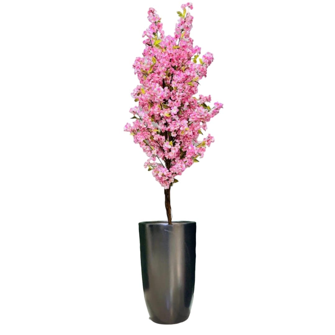 Pink Cherry Blossom Fake Tree In Black Ceramic Pot — photo 2 | Planto.ae UAE