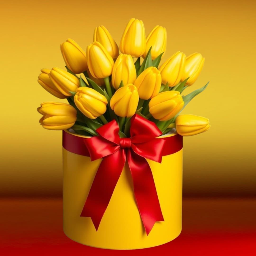 Yello Fake Tulip In a Box — photo 2 | Planto.ae UAE