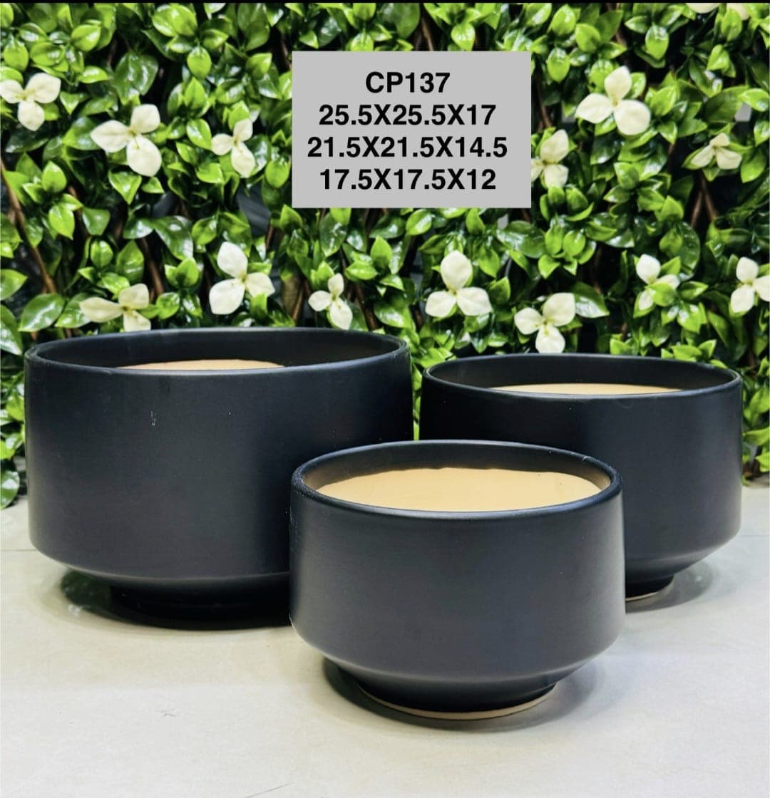 Set Of 3 Black Ceramic Pots — Pots And Planters for Dubai & UAE delivery | Planto.ae
