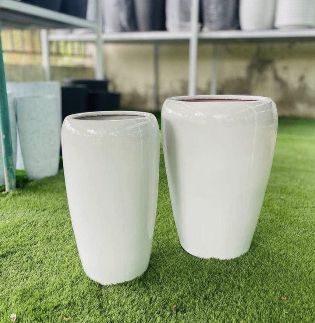 White Ceramic Big Pots 2 Planters Set — Pots And Planters for Dubai & UAE delivery | Planto.ae